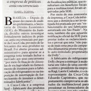 08/10/2004 - O Estado de São Paulo - SDE apurará denúncias feitas contra a Coca-Cola
