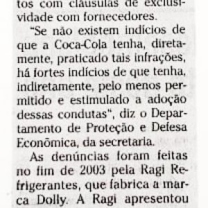 08/10/2004 - O Globo - Ministério da Justiça investiga a Coca-Cola